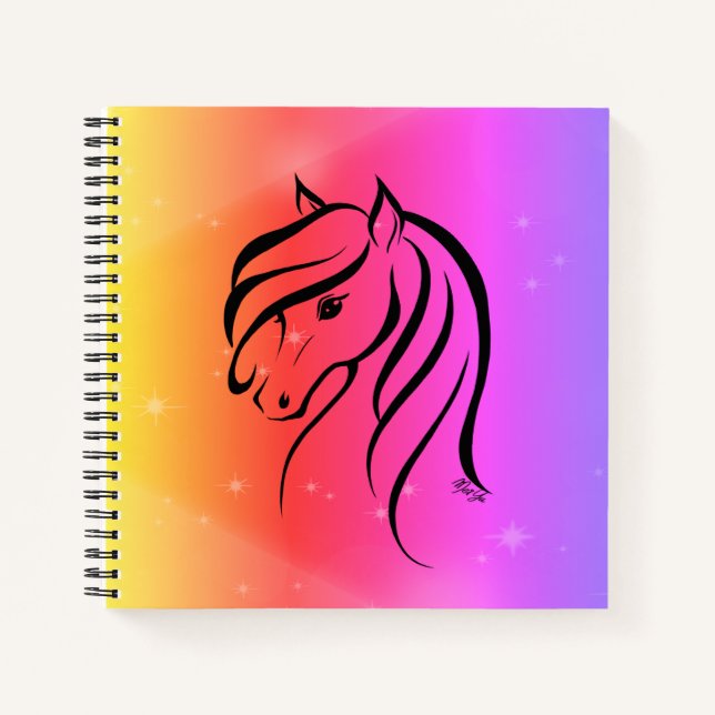 Stylish Hand Drawn Sunset Horse Art Sketchbook Notebook (Front)