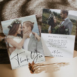 Stylish Hand Lettered 2 Photo Wedding Thank You Card<br><div class="desc">Modern White Script Thank You Card with an Additional Photo and Custom Text on the Back. You can use this card for a wedding,  bridal shower,  engagement,  anniversary,  or any special event. For more advanced customisation of this design,  please click the BLUE DESIGN TOOL BUTTON above.</div>