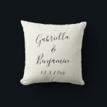 Stylish Hand Lettered Couple Names Wedding Custom Cushion<br><div class="desc">Create a fun keepsake for your special day with this modern minimalist black and ivory design featuring a beautiful handwritten script lettering.</div>