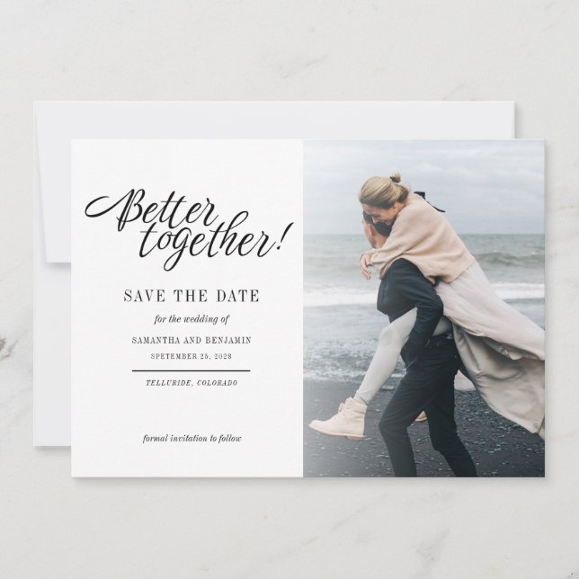 Stylish Hand-Lettered Photo Wedding Save The Date (Front)