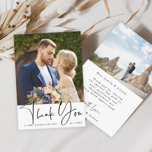 Stylish Hand Lettered Wedding 2 Photo Thank You Card