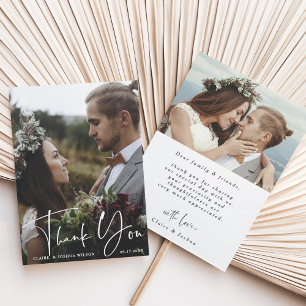 Stylish Hand Lettered Wedding 2 Photo Thank You Card