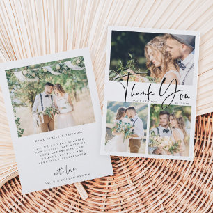 Stylish Hand Lettered Wedding 4 Photo  Thank You Card