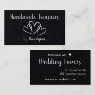 Stylish Handmade with Love Black Silver Hearts Business Card