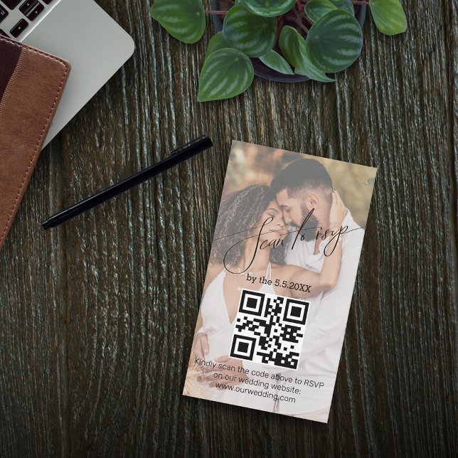 stylish handwriting rsvp qr code wedding photo  card (Creator Uploaded)