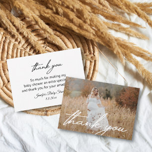 stylish handwriting thank you baby shower photo card