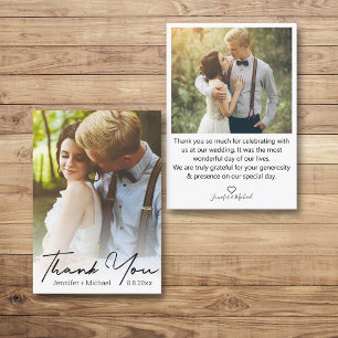 stylish handwriting,wedding day photo thank you card