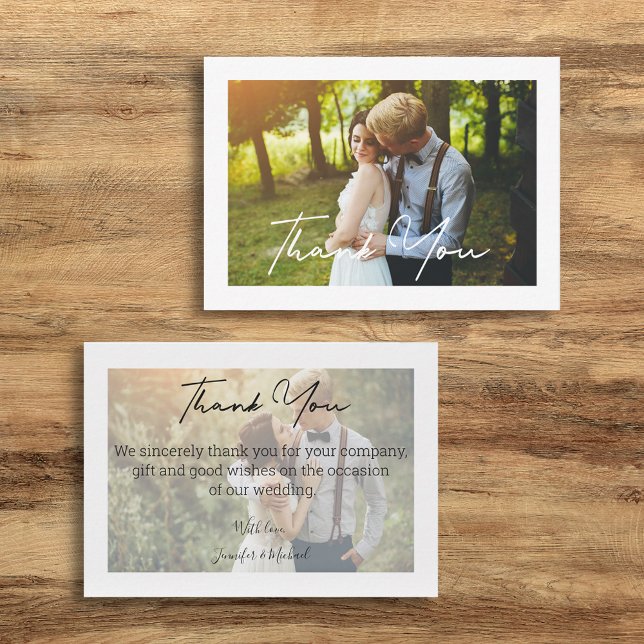 stylish handwriting wedding photo thank you card (Creator Uploaded)