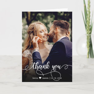 Stylish Handwritten Script Wedding Photo Thank You Card