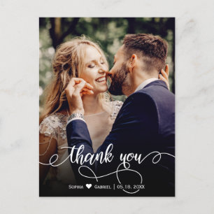 Stylish Handwritten Script Wedding Photo Thank You Postcard