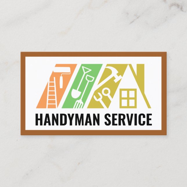 Stylish Handyman Tools Building Rooftop Business Card (Front)
