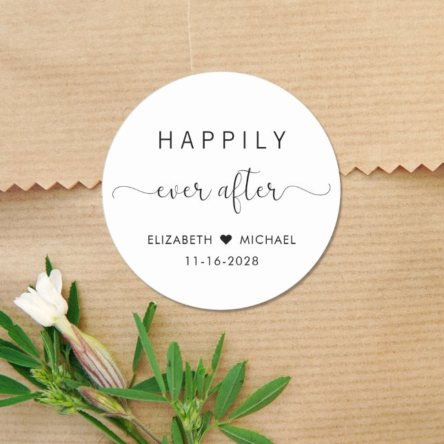 Stylish Happily Ever After Wedding Classic Round Sticker (Creator Uploaded)
