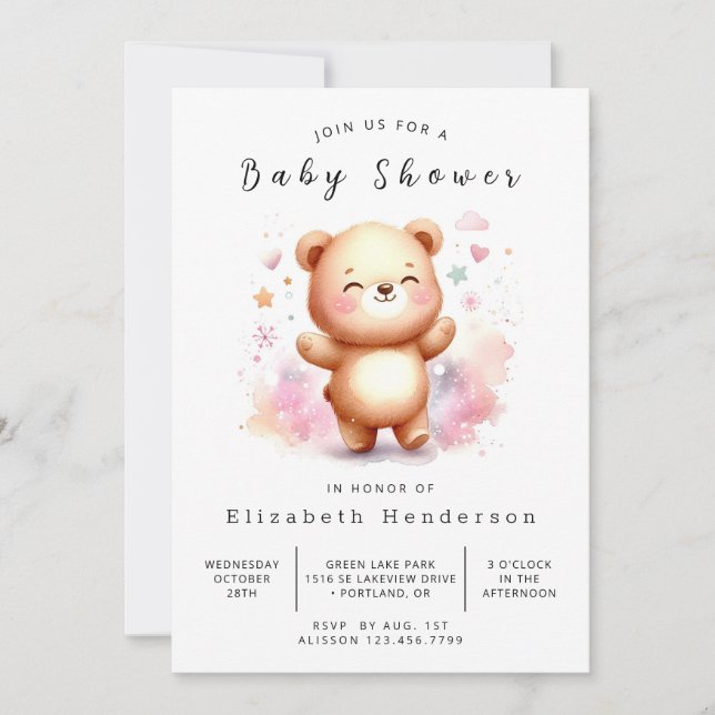 Stylish Happy Bear Baby Shower Invitation (Front)