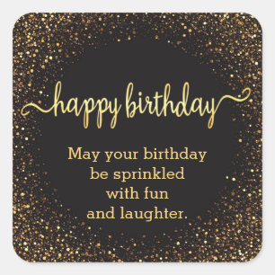 stylish happy birthday gold sparkles and glitters square sticker