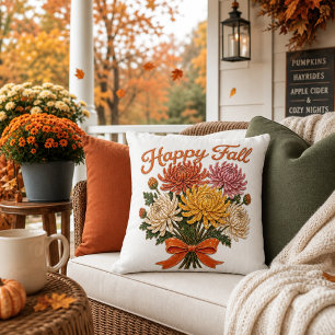 Stylish Happy Fall Autumn Flowers Chrysanthemums Cushion