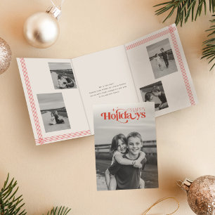 Stylish Happy Holidays Photo Retro Christmas Tri-Fold Invitation