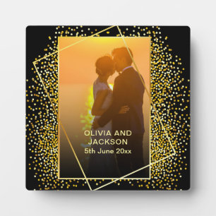 Stylish Happy Valentine Gold Glitter couple photo Plaque