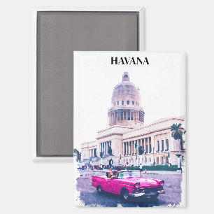 Stylish Havana Cuba Vintage Travel Watercolor Magnet