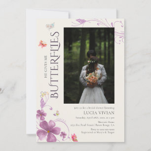 Stylish He Gives Me Butterfly Photo Bridal Shower Invitation