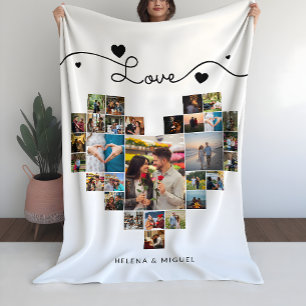 Stylish Heart Photo Collage Love Script Fleece Blanket