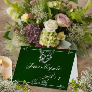 Stylish Heart & Scrolls - Emerald Place Card