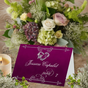 Stylish Heart & Scrolls - Plum Place Card