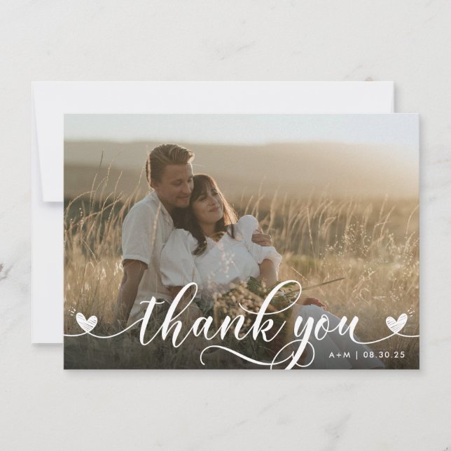 Stylish Hearts Wedding Thank You Card (Front)