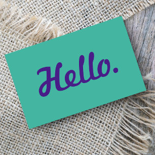 Stylish Hello Typography Script Casual Purple Business Card