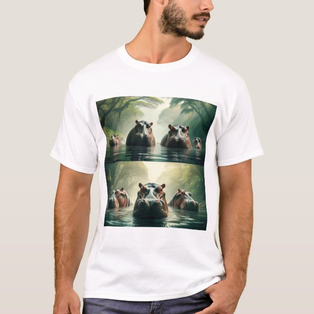 Stylish Hippopotamus Print T-Shirt (Front)
