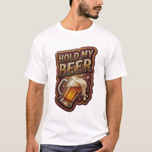 Stylish HOLD MY BEER Text Design T-Shirt