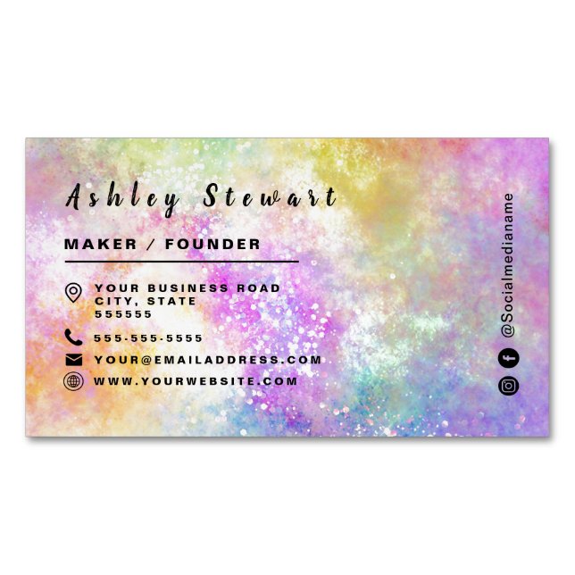 Stylish Holo Opal Branding Logo Modern Script Magnetic Business Card (Front)