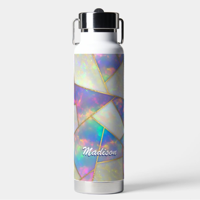Stylish holographic agate geometric water bottle (Front)