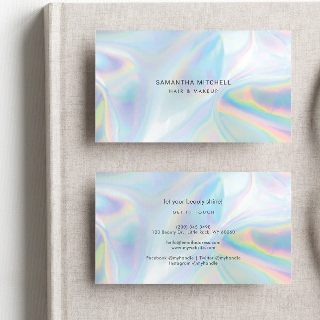 Stylish Holographic Beautician Studio Manager Business Card (Creator Uploaded)