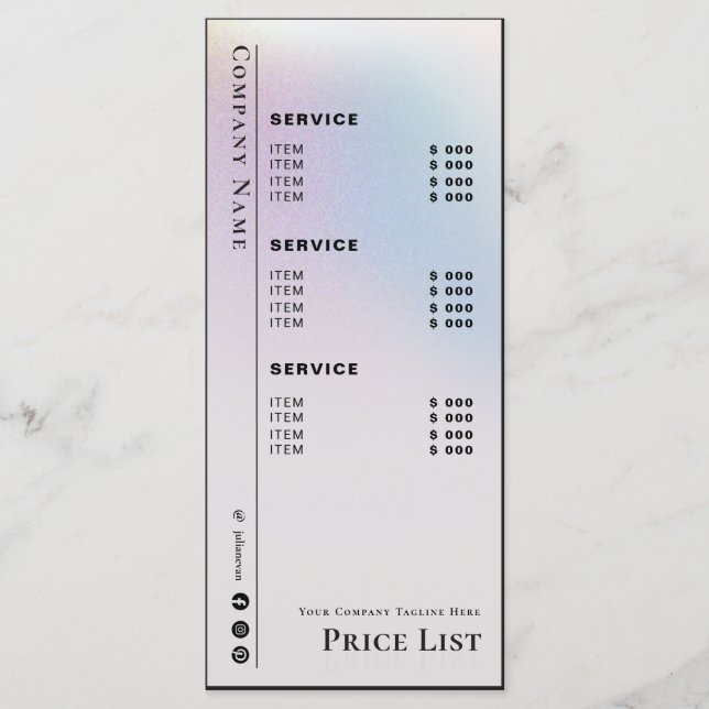 Stylish Holographic Beauty Service Price List Menu (Front)