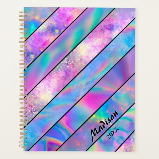 Stylish holographic chic blue pink planner (Front)