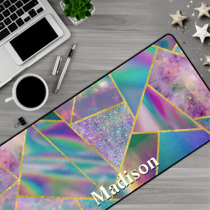 Stylish holographic chic faux gold desk mat
