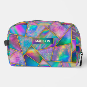 Stylish holographic chic faux gold geometric dopp kit