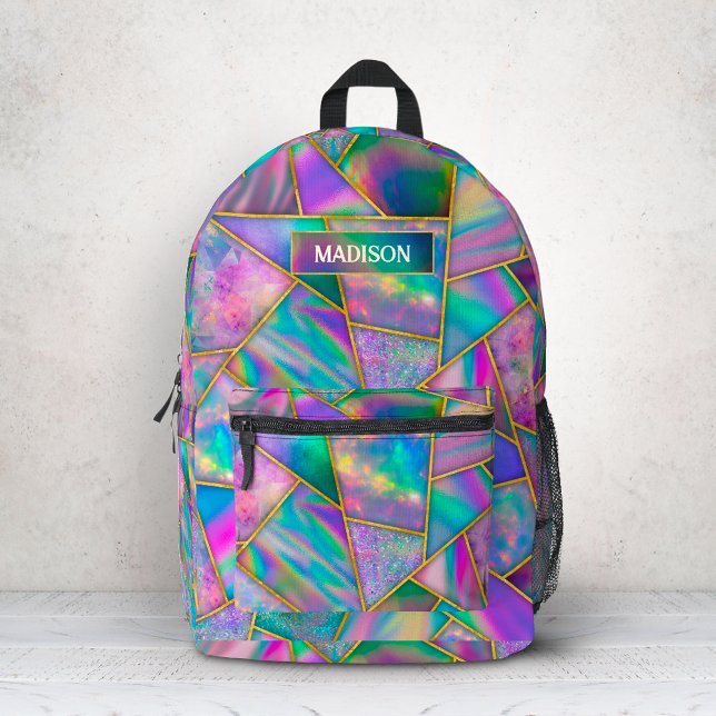 Stylish holographic chic faux gold geometric printed backpack (Creator Uploaded)