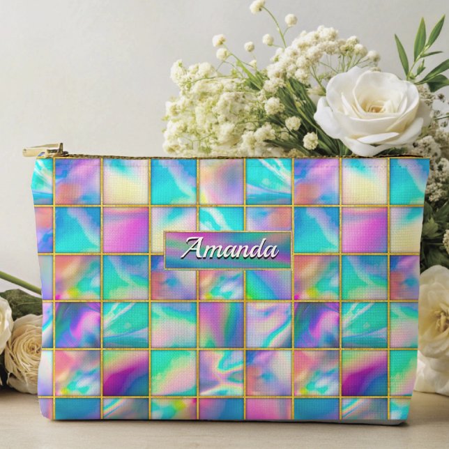 Stylish holographic trendy faux gold geometric accessory pouch (Creator Uploaded)