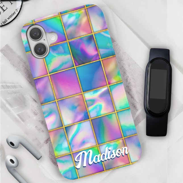 Stylish holographic trendy faux gold geometric Case-Mate iPhone case (Creator Uploaded)