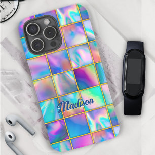 Stylish holographic trendy faux gold geometric iPhone 16 pro case