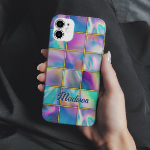 Stylish holographic trendy faux gold geometric iPhone 15 case