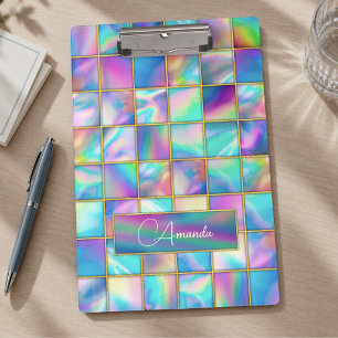 Stylish holographic trendy faux gold geometric clipboard