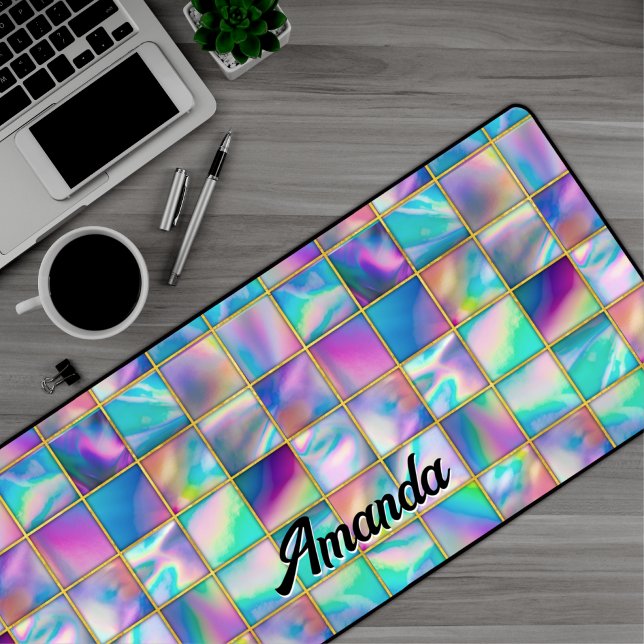 Stylish holographic trendy faux gold geometric desk mat (Creator Uploaded)