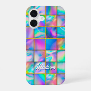 Stylish holographic trendy faux gold geometric iPhone 16 case