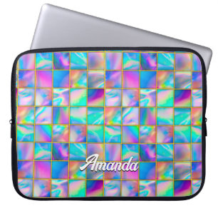 Stylish holographic trendy faux gold geometric laptop sleeve