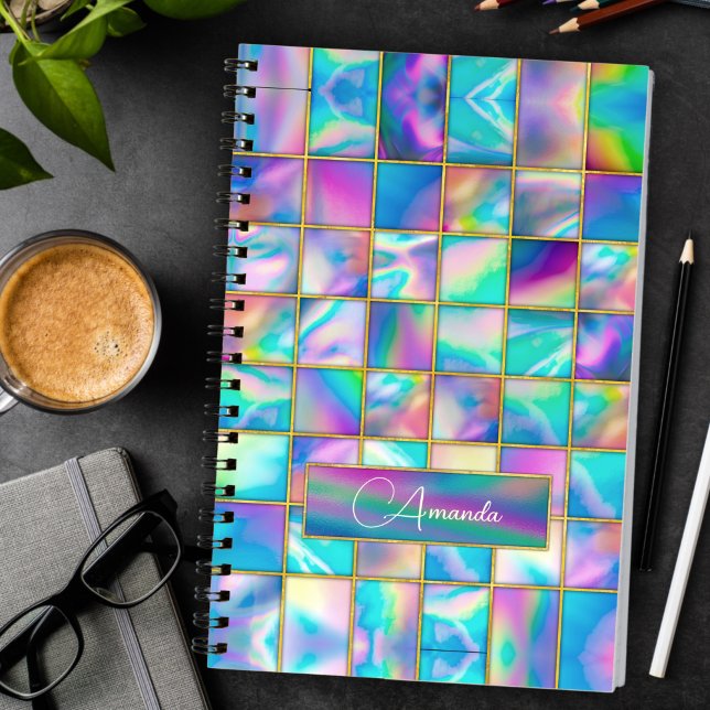Stylish holographic trendy faux gold geometric notebook (Creator Uploaded)