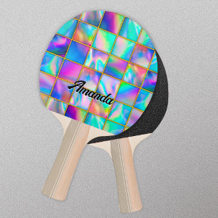 Stylish holographic trendy faux gold square ping pong paddle