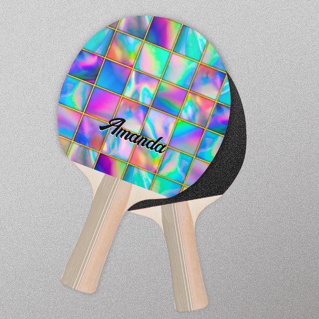 Stylish holographic trendy faux gold square ping pong paddle (Creator Uploaded)