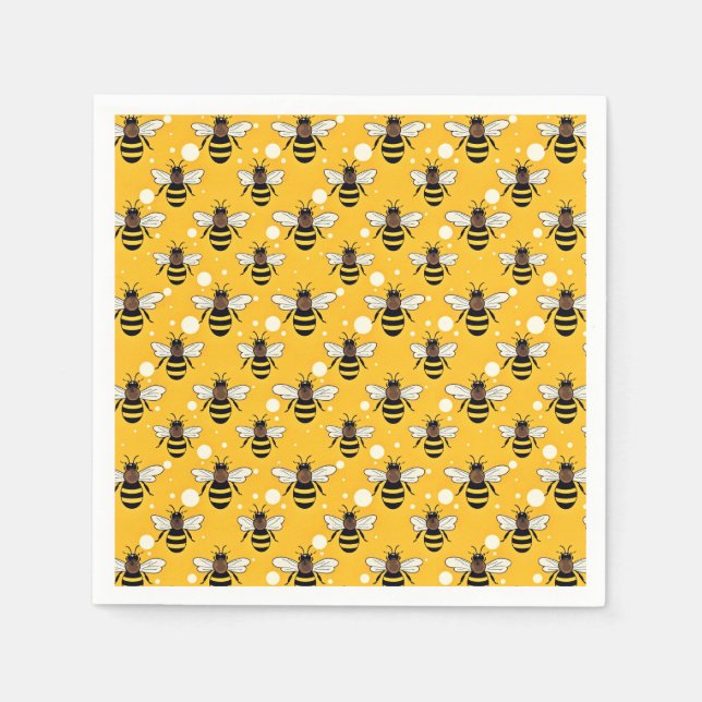 Stylish Honeybees Pattern Yellow Napkin (Front)
